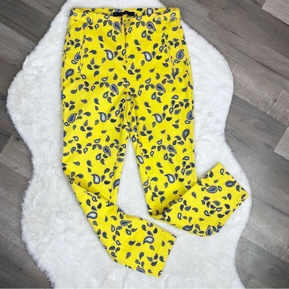Zara Paisley Print Ankle Pants Yellow Blue 4 - Picture 3 of 11